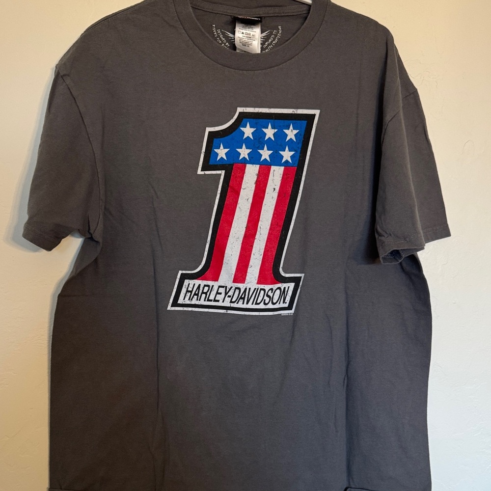 Harley-Davidson Dark Gray Tee with Patriotic Graphic